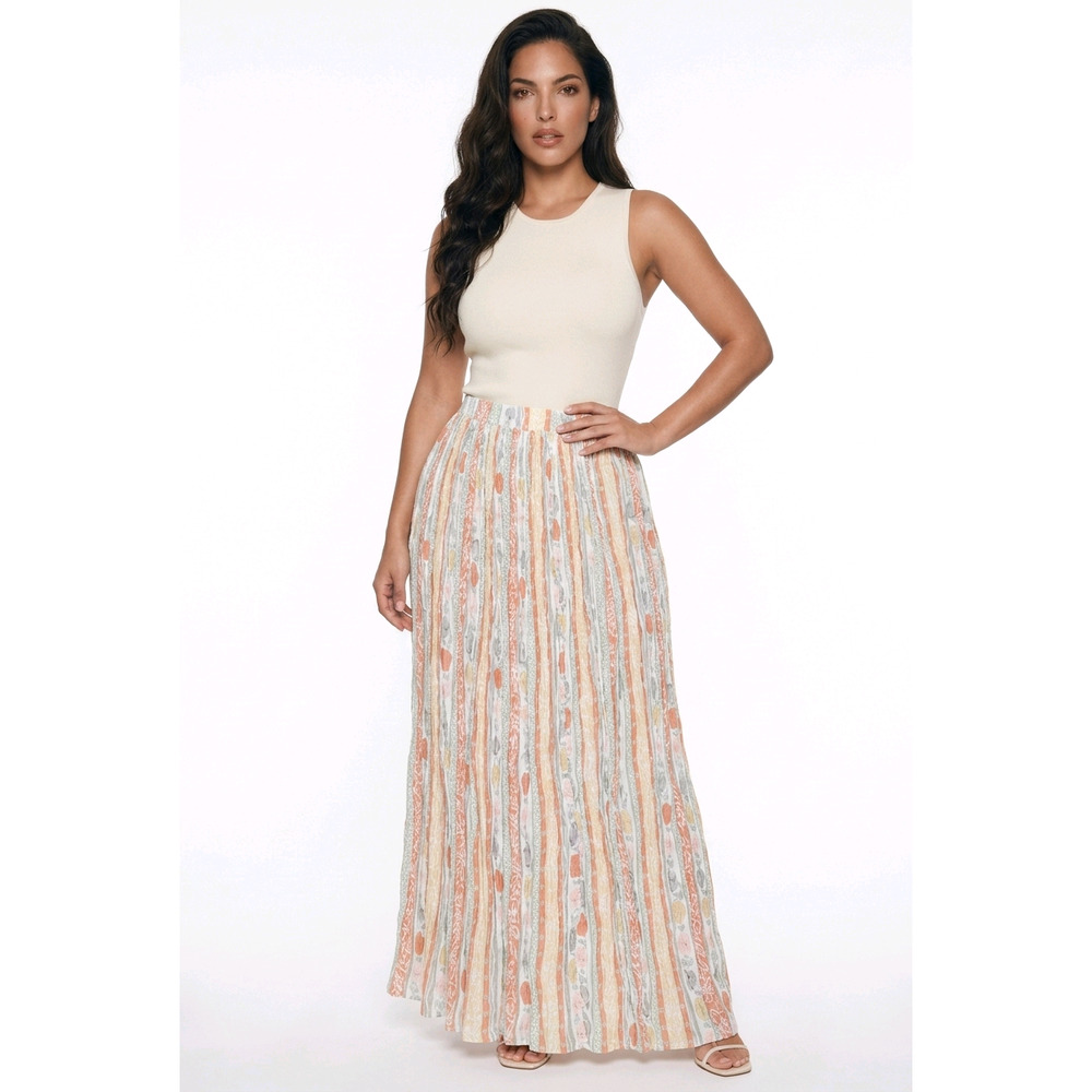 Vintage  multicolored  boho tiered maxi skirt  crinkled texture S large